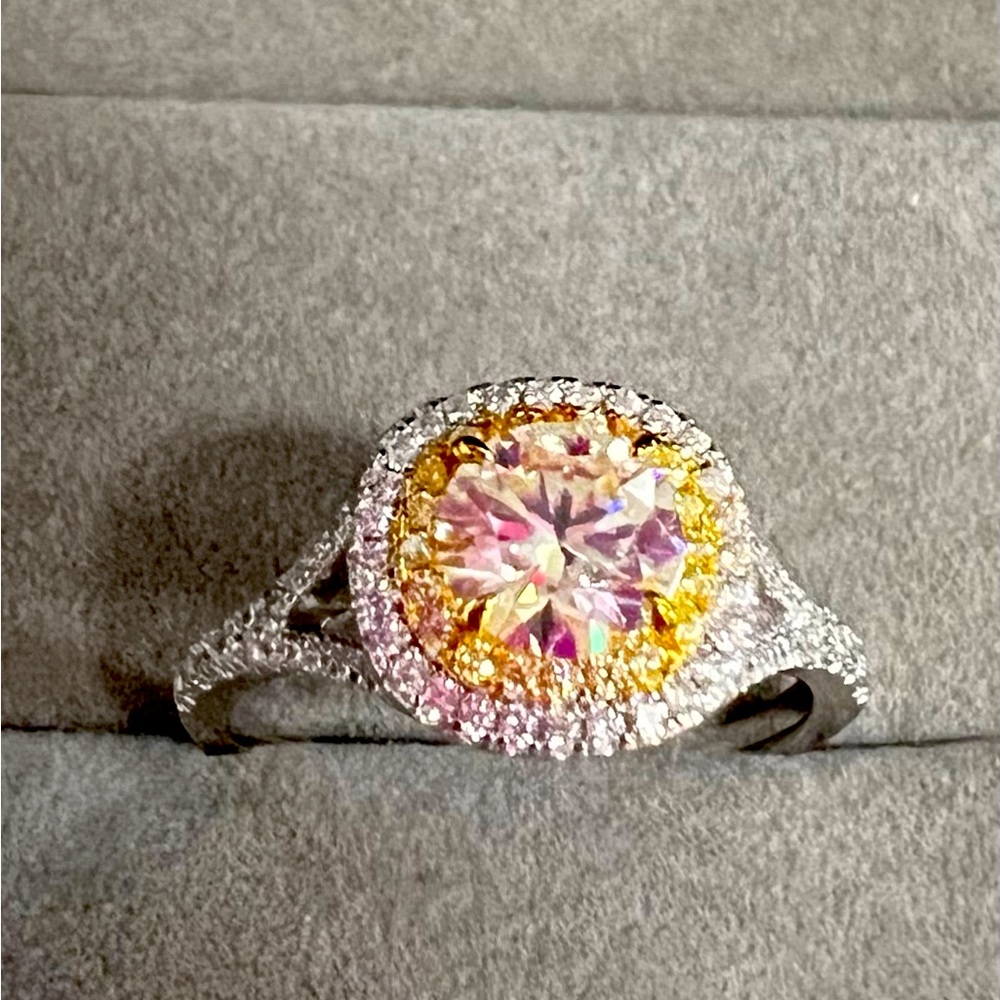 Moissanite halo ring.  rhodium plated-Sterling silver. Size 8.5.   Brand new